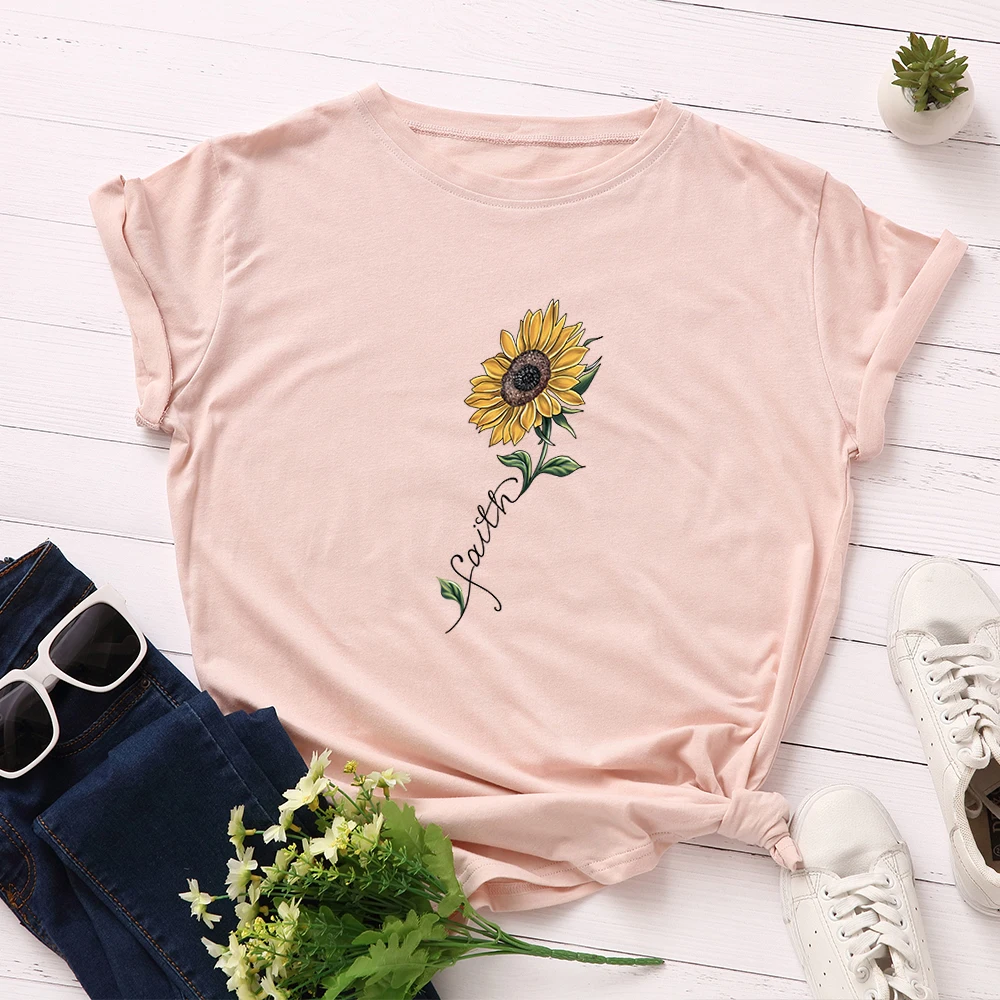Women Sunflower Faith Graphic Tees Female Oversized T Shirts Clothes Short Sleeve 100% Cotton Funny Tee Tops Shirt
Women Sunflower Faith Graphic Tees Female Oversized T Shirts Clothes Short Sleeve 100% Cotton Funny Tee Tops Shirt