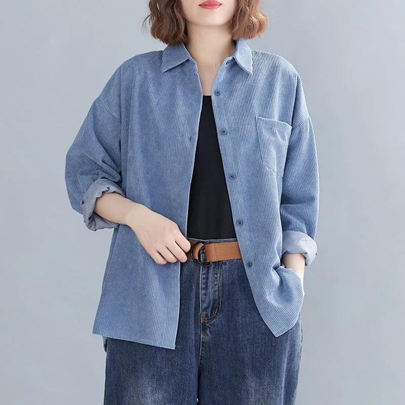 Женская Вельветовая рубашка, Повседневная Свободная Однотонная рубашка большого размера, в простом винтажном Корейском стиле, S2395, 2020
Женская Вельветовая рубашка, Повседневная Свободная Однотонная рубашка большого размера, в простом винтажном Корейском стиле, S2395, 2020