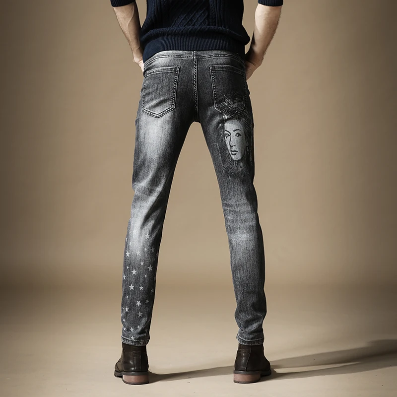Jeans Men Stretch Printed Slim Fit Pencil Pants Fashion Dark Gray Denim Trousers
Jeans Men Stretch Printed Slim Fit Pencil Pants Fashion Dark Gray Denim Trousers