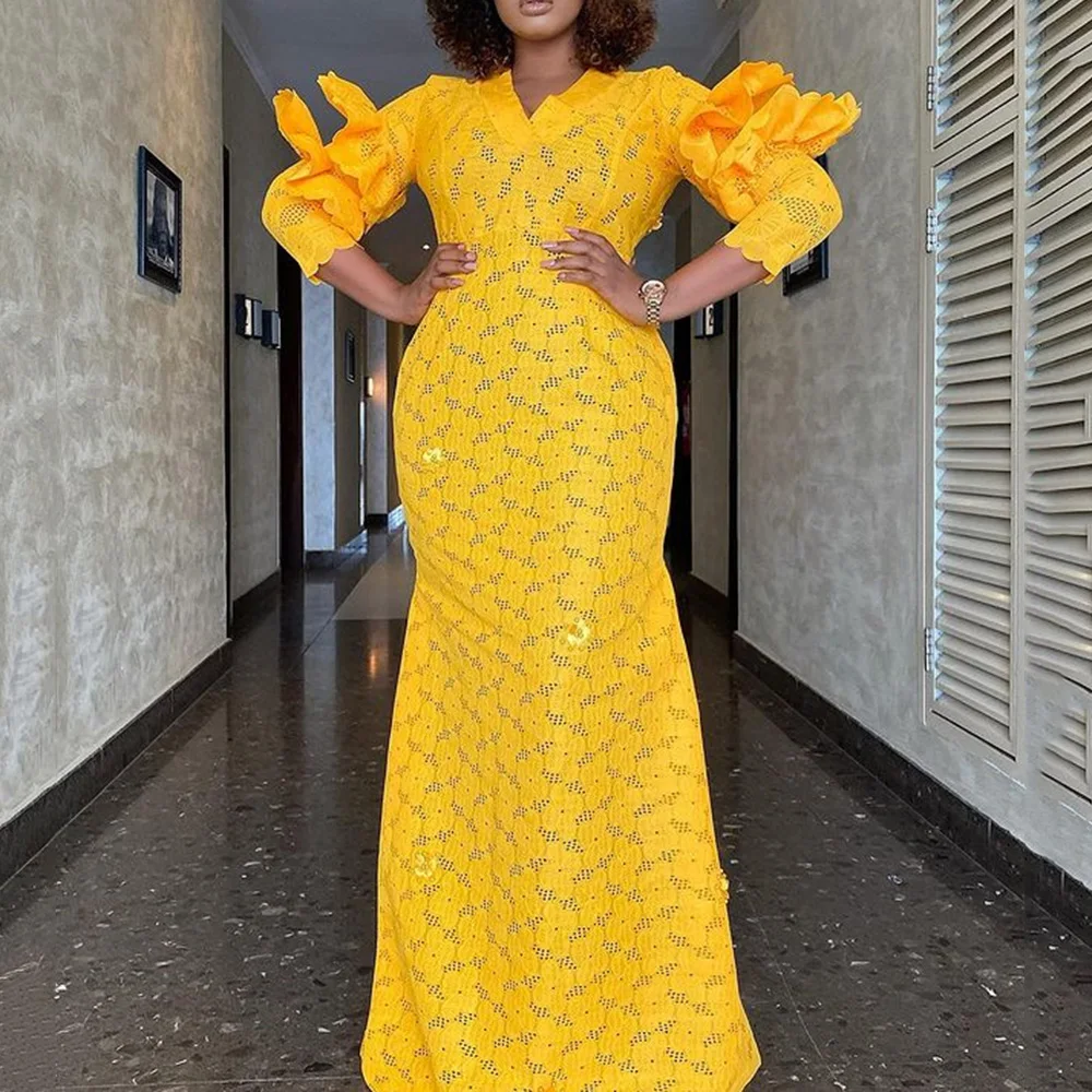 Вечернее платье-макси в африканском стиле, элегантное желтое кружевное женское платье с рюшами для ужина, торжества, дня рождения, длиной до... 
Вечернее платье-макси в африканском стиле, элегантное желтое кружевное женское платье с рюшами для ужина, торжества, дня рождения, длиной до...