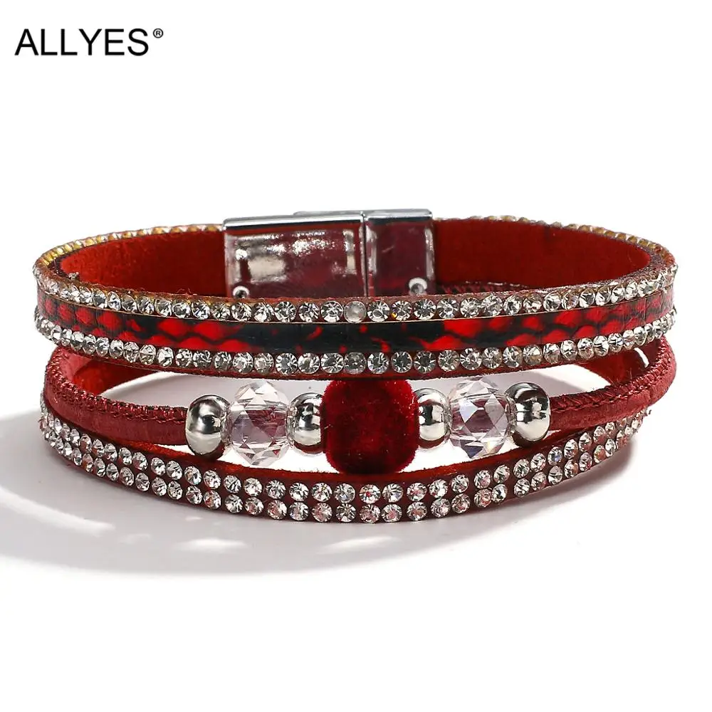 ALLYES Multilayer High Quality Rhinestone Leather Bracelets for Women Wrap Bracelet Bangle Amtumn Winter Jewelry 
ALLYES Multilayer High Quality Rhinestone Leather Bracelets for Women Wrap Bracelet Bangle Amtumn Winter Jewelry