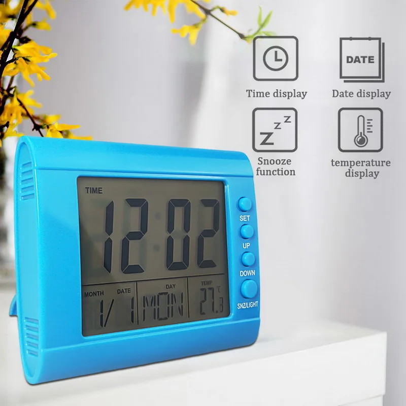 Desktop Alarm Clock with Calendar Snooze Large LED Display Digital for Home Office Travel Table Kids Electronic Clocks | Дом и сад