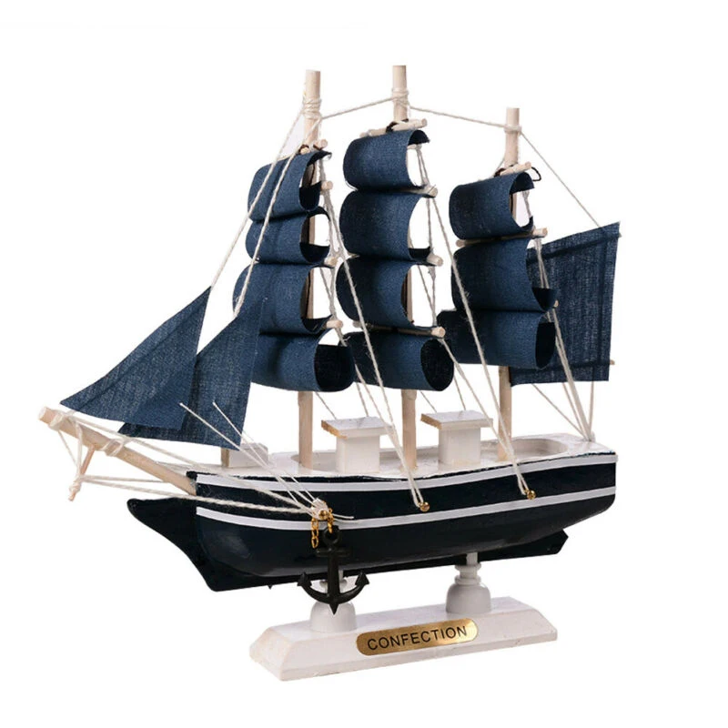 

Caribbean Wooden Sailing Ship Kids Toys Sailboat Model Mediterranean Style Home Decoration Handmade Gift Carved Nautical Boat