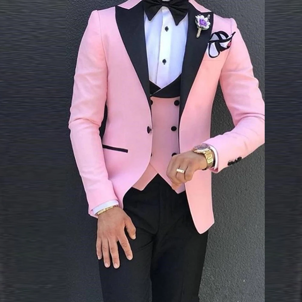 Spring/Autumn Black Peaked Lapel Pink Men Suits For Wedding Slim Fit Pants Custom Made Groomsmen Blazer Coat+Vest+Trousers New
Spring/Autumn Black Peaked Lapel Pink Men Suits For Wedding Slim Fit Pants Custom Made Groomsmen Blazer Coat+Vest+Trousers New