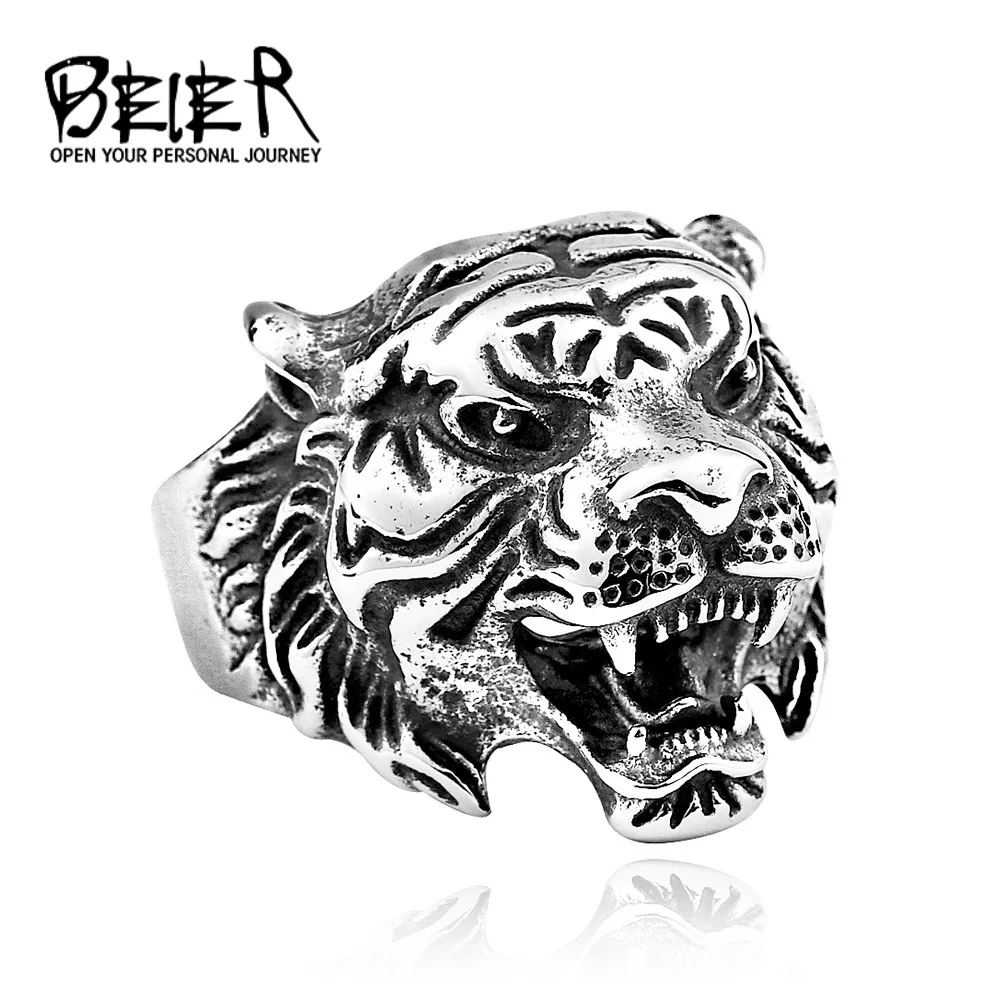 

Мужское кольцо с головой тигра Beier, Винтажное кольцо из титановой стали, кольца для пар