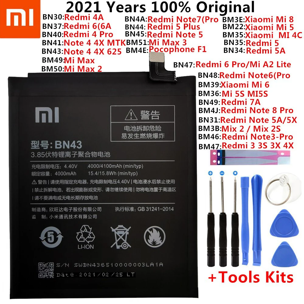 

Original Battery For Xiaomi Mi Redmi Note Mix Max 2 3 3S 3X 4 4X 4A 4C 5 5A 5S 5X M5 6 6A Mi6X 7 8 9 MI9 Pro Plus Lite batteries