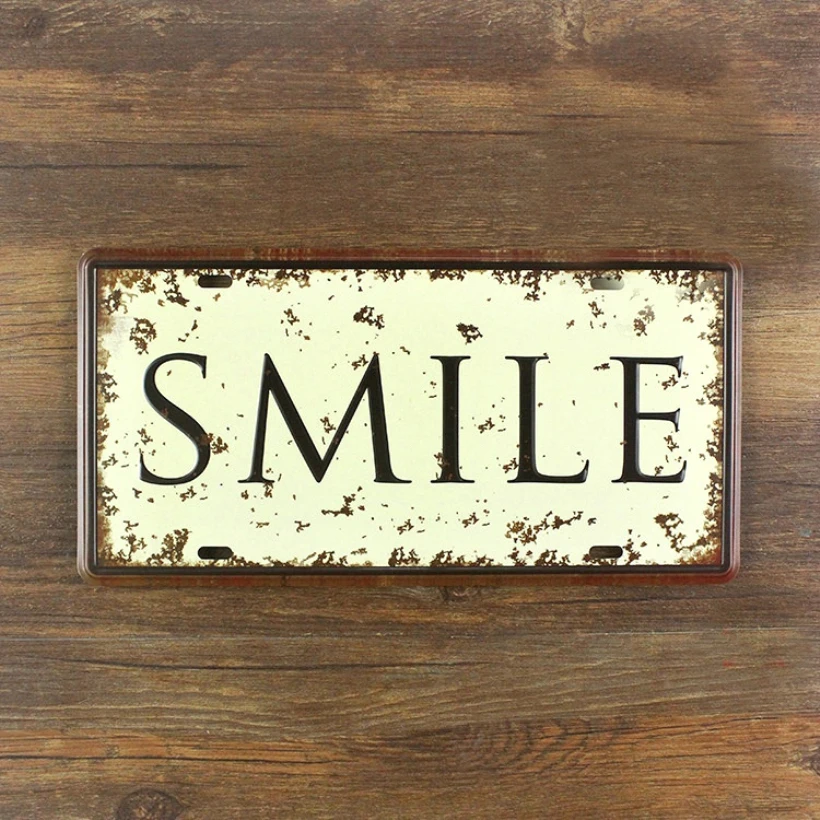 

SYF-A162 Retro license Car plates About letters " SMILE " vintage metal tin signs garage painting plaque Wall art craft 15x30cm