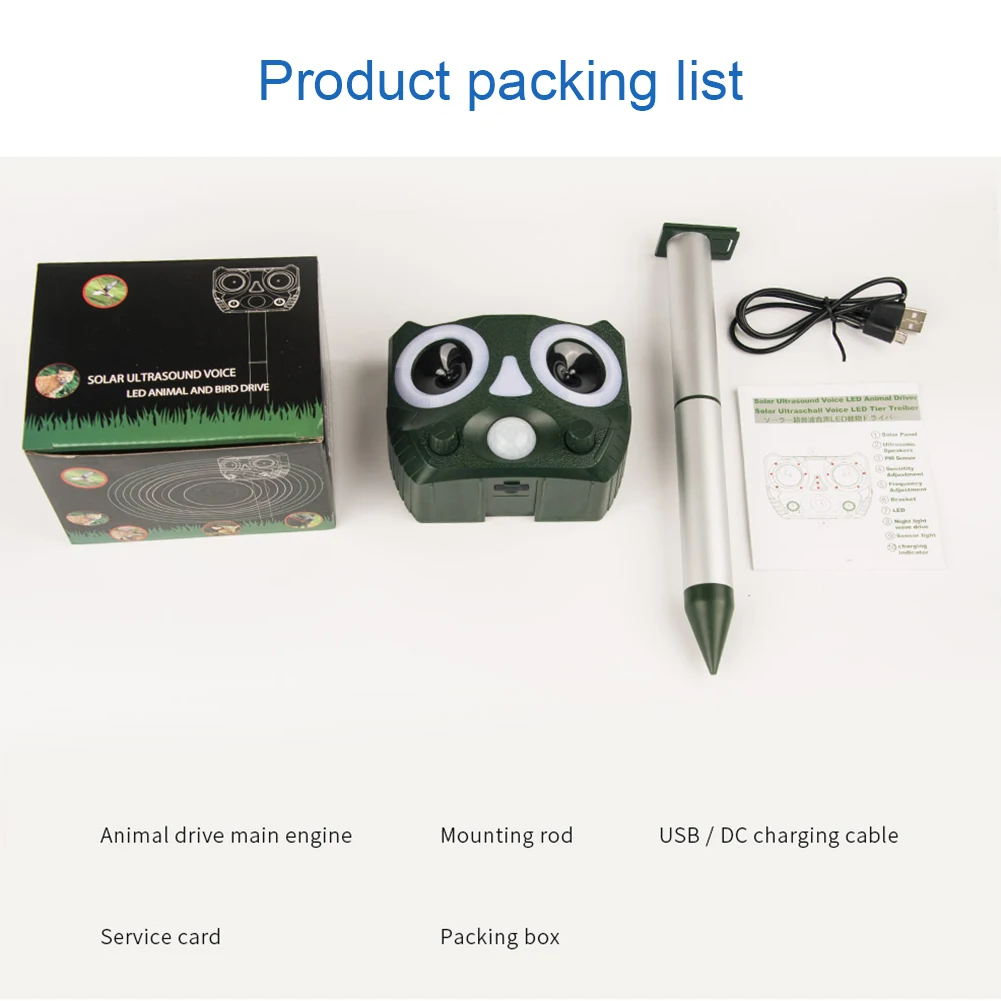 Outdoor Ultrasonic Animal Repeller Owl Eyes Solar Cat Mice Repellent with Flashing Light 13.5~28.5kHz Waterproof Garden Supplies
Outdoor Ultrasonic Animal Repeller Owl Eyes Solar Cat Mice Repellent with Flashing Light 13.5~28.5kHz Waterproof Garden Supplies