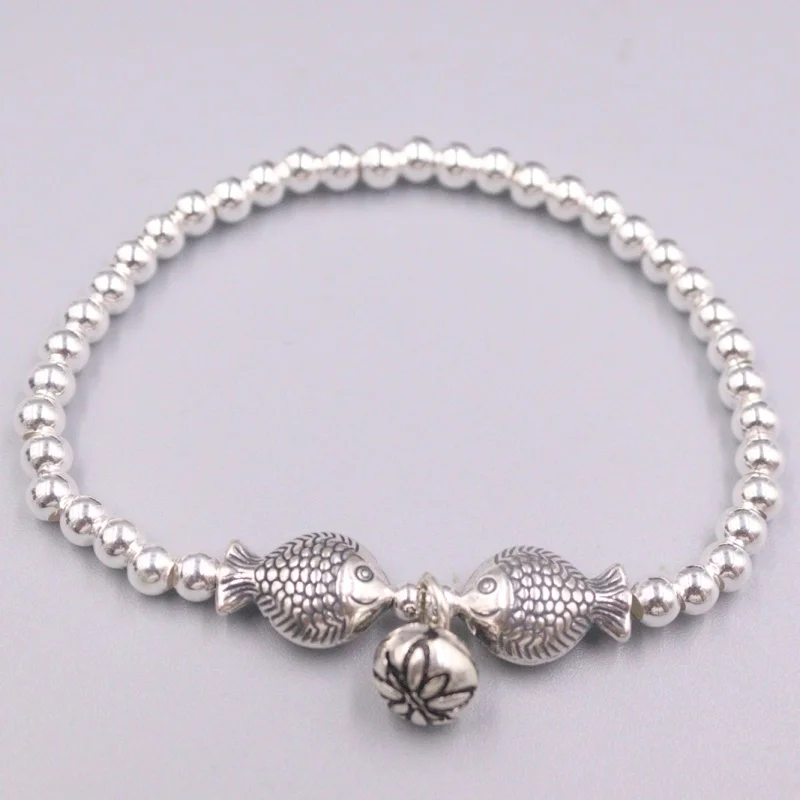 New Pure 925 Sterling Silver 4mm Bead and Double Fish with Bell Charm Bracelet for Woman
New Pure 925 Sterling Silver 4mm Bead and Double Fish with Bell Charm Bracelet for Woman