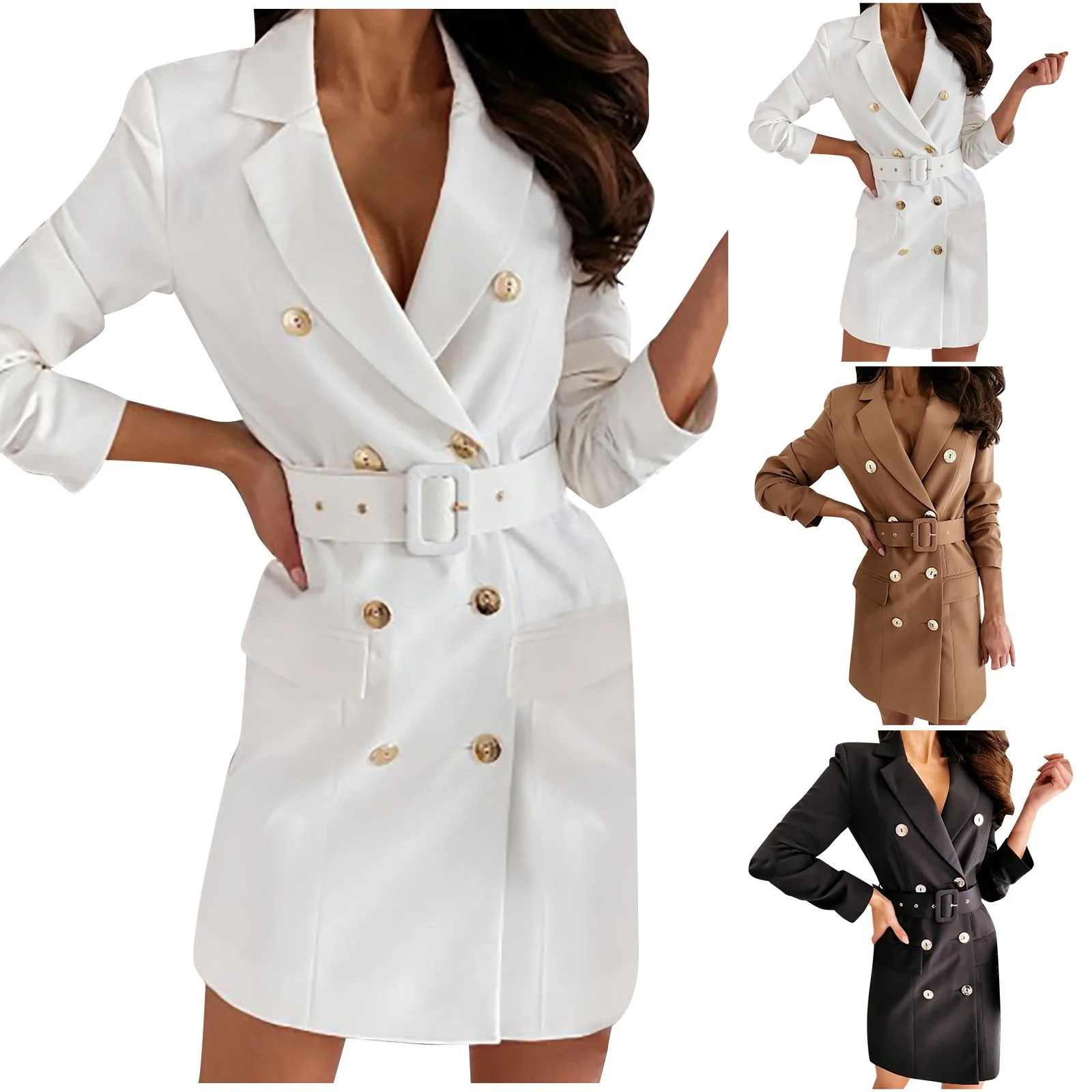Long Sleeve Outerwear for Women Women's Double Breasted Coat Jacket Long Sleeve Belt Dress Solid Color Women Lightweight Jacket
Long Sleeve Outerwear for Women Women's Double Breasted Coat Jacket Long Sleeve Belt Dress Solid Color Women Lightweight Jacket