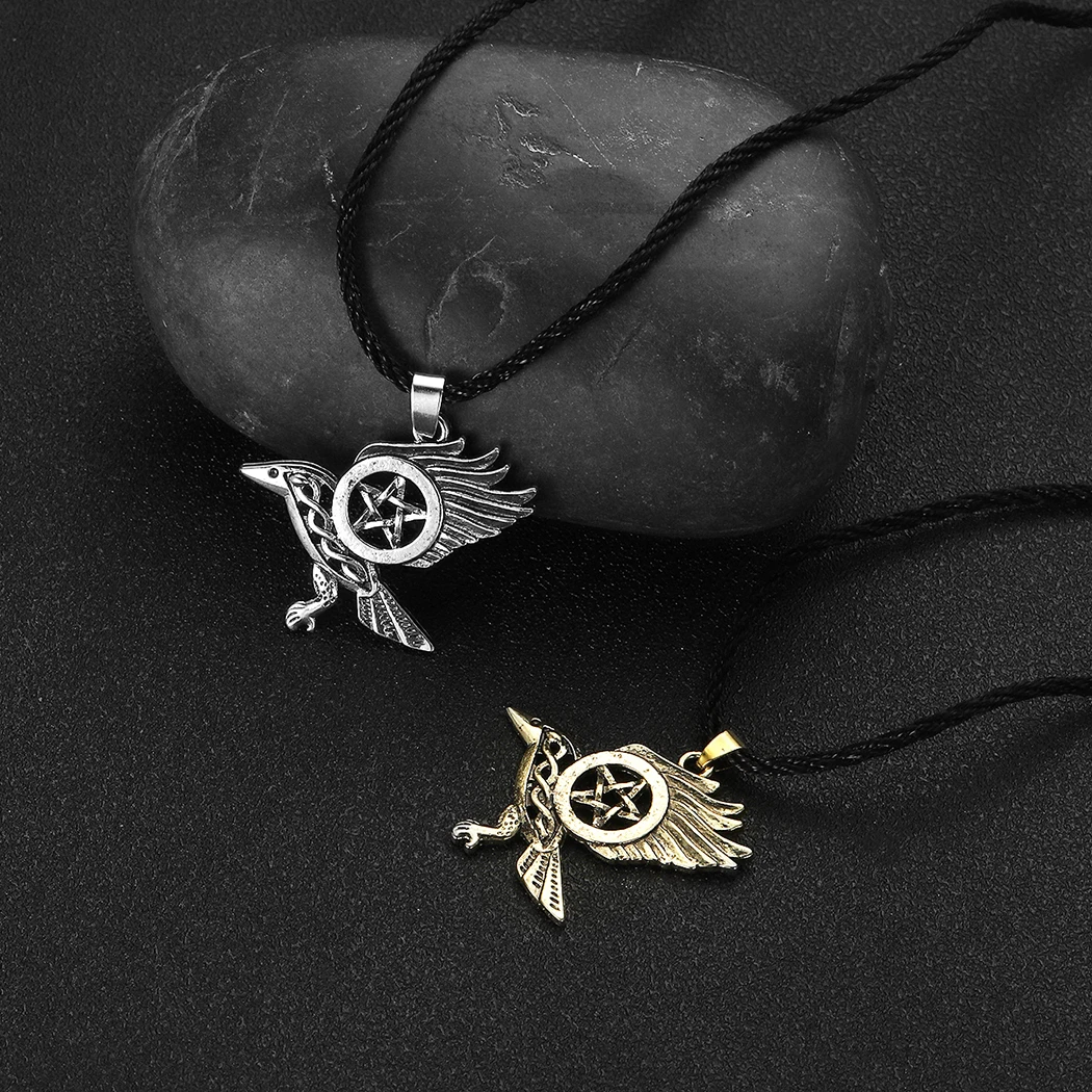 

Cxwind Odin Raven Bird Talisman Amulet Viking Star Pendant Necklace Wicca Bird Jewelry Runes Neckless Wiccan Pagan Men Women