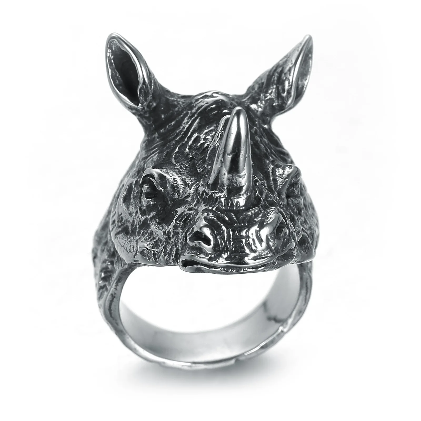 European And American Men's Retro Punk Hip-hop Rhino Head Ring Men's Ring New Fashion Creative Gothic Animal Ring
European And American Men's Retro Punk Hip-hop Rhino Head Ring Men's Ring New Fashion Creative Gothic Animal Ring