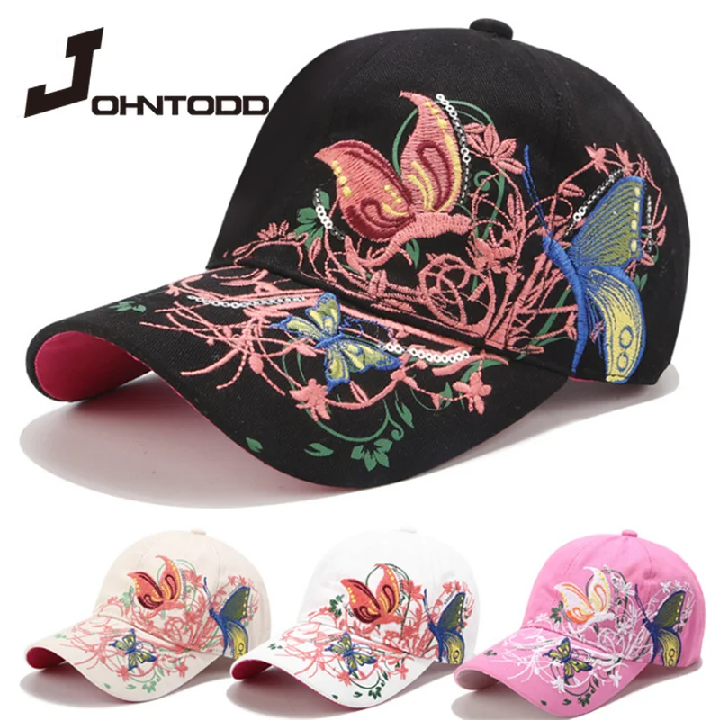Новинка 2021 Разноцветные бейсболки кепки с бабочками и цветочной вышивкой летние