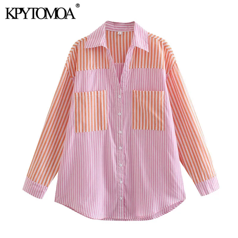 KPYTOMOA Women Fashion Patchwork Striped Loose Blouses Vintage Long Sleeve Pockets Female Shirts Blusas Chic Tops
KPYTOMOA Women Fashion Patchwork Striped Loose Blouses Vintage Long Sleeve Pockets Female Shirts Blusas Chic Tops