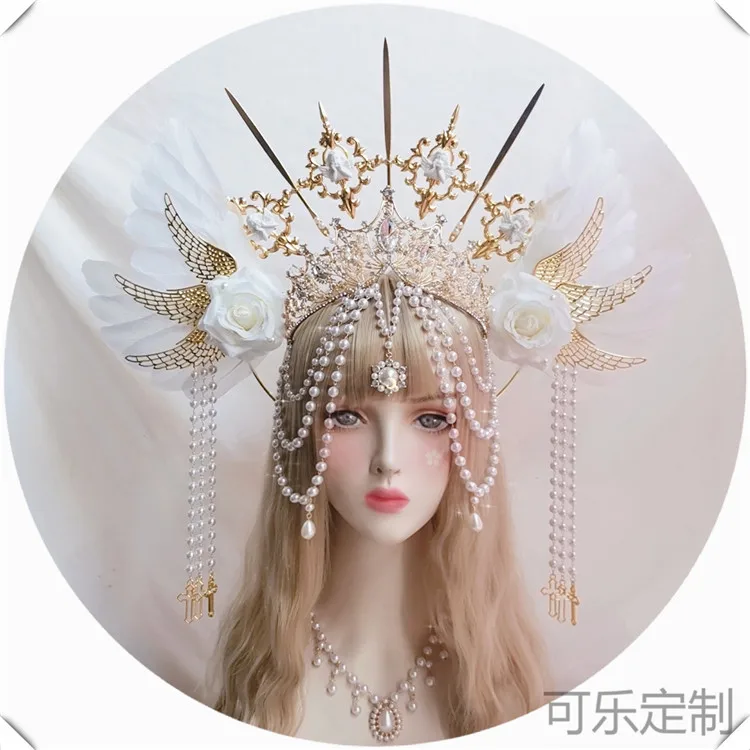 Full Sets Lolita Apollo Angel Feather Wings Virgin Sun Halo Crown Tassel Bead Chain Mary Baroque Tiara Headwear Tiaras Headband
Full Sets Lolita Apollo Angel Feather Wings Virgin Sun Halo Crown Tassel Bead Chain Mary Baroque Tiara Headwear Tiaras Headband