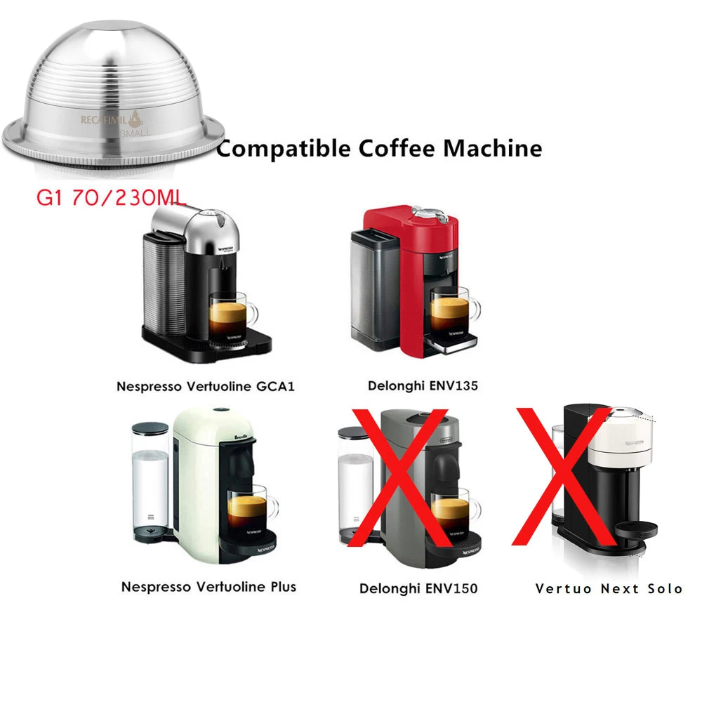 70/230 мл капсулы для кофе Nespresso Vertuo Vertuoline GCA1 и Delonghi ENV135 многоразовые фильтры из