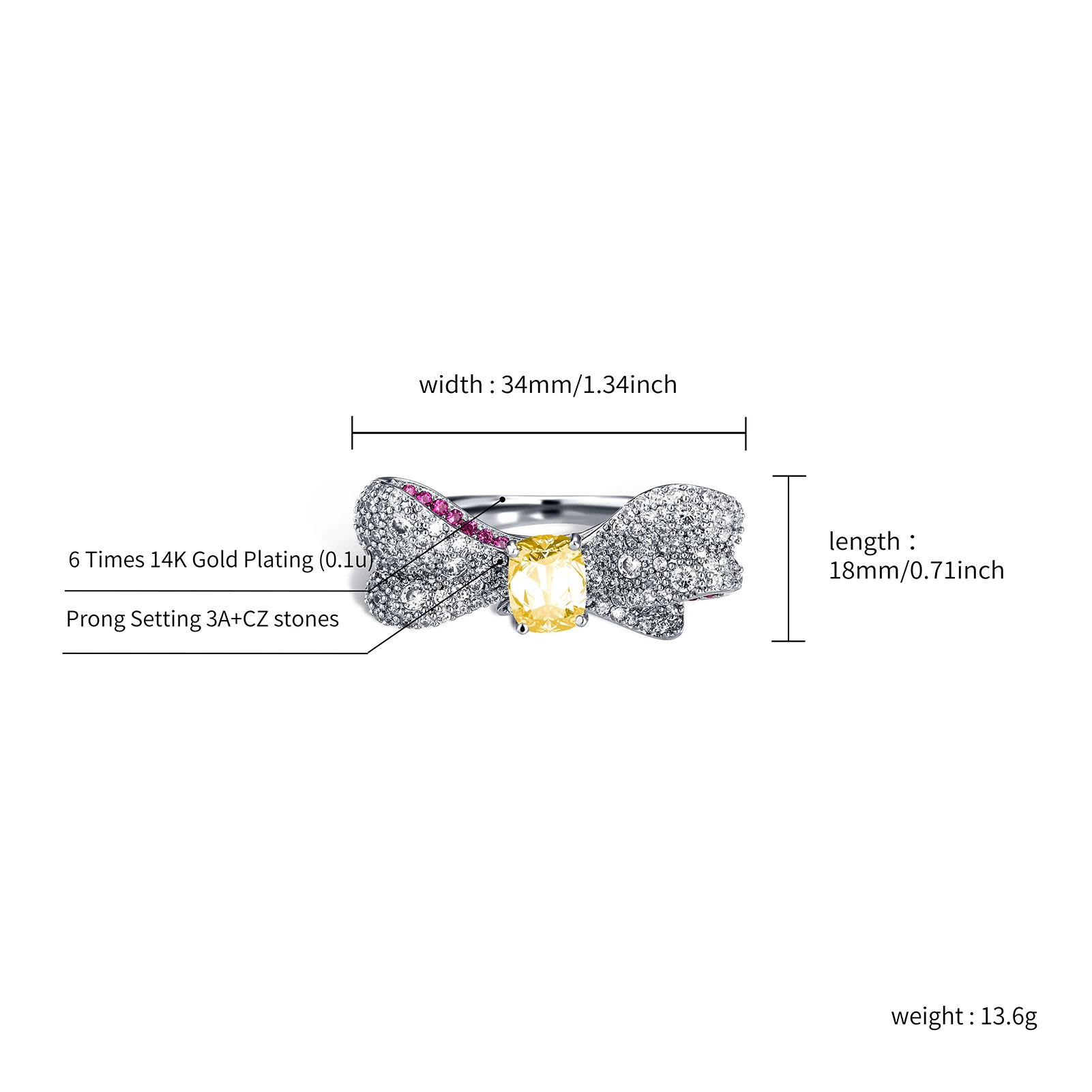 JINAO 2021 New Pink&Yellow Zircon Bow Ring High Quality Prong Setting AAA+CZ Stones Women Jewelry For Gift
JINAO 2021 New Pink&Yellow Zircon Bow Ring High Quality Prong Setting AAA+CZ Stones Women Jewelry For Gift