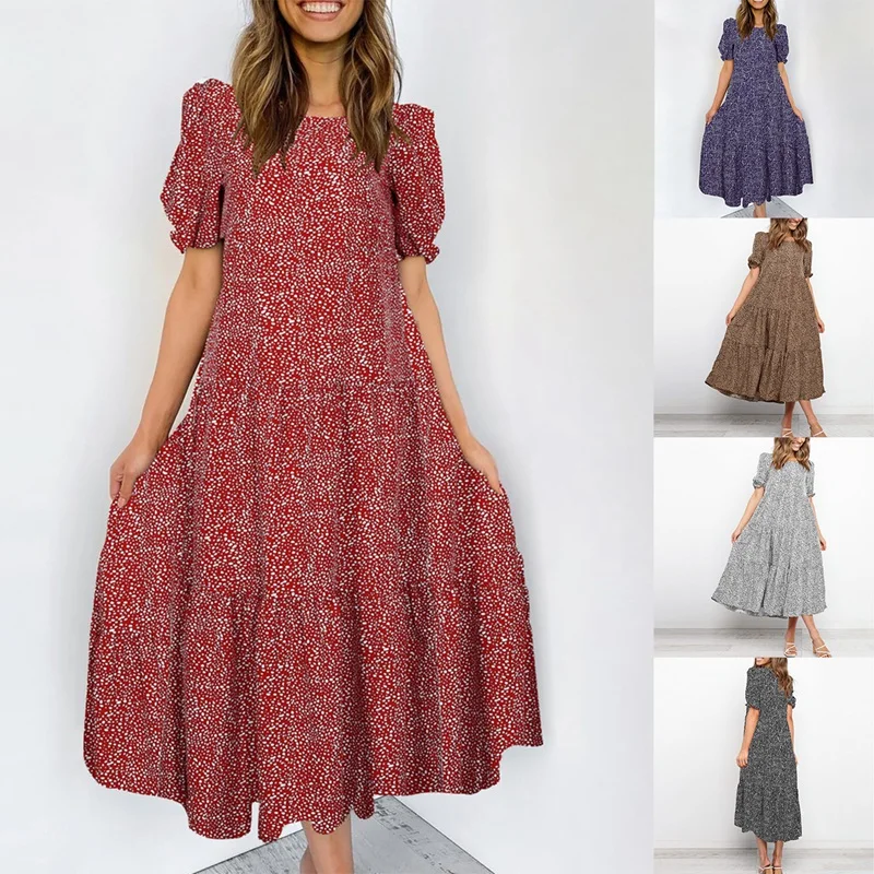 Elegant Women Polka Dot Print Loose Long Dress Summer Casual Puff Sleeve O-Neck Dress
Elegant Women Polka Dot Print Loose Long Dress Summer Casual Puff Sleeve O-Neck Dress