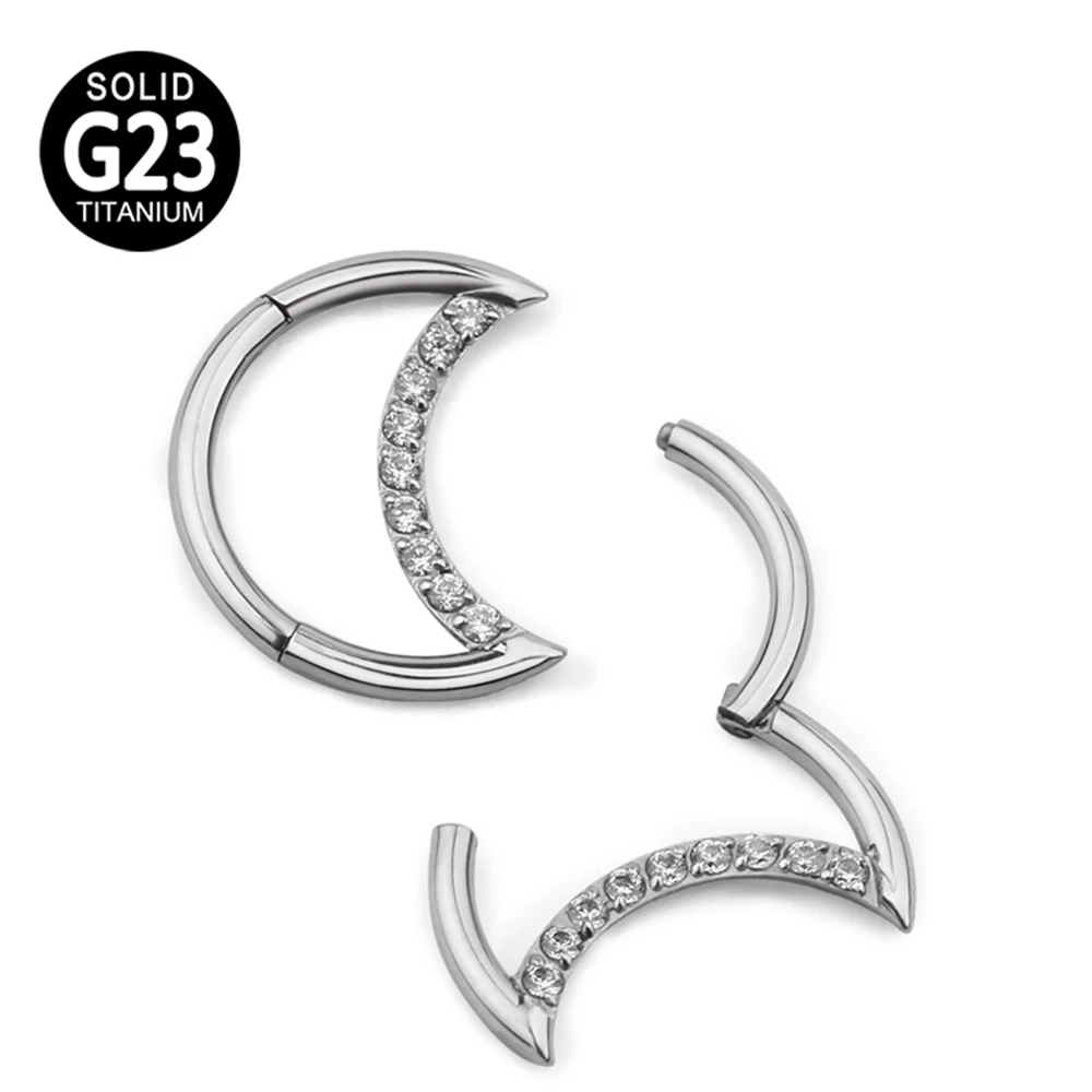 G23 Titanium Nose Ring Crescent Moon Shaped Hinged Segment Hoop CZ Ear Cartiliage Tragus Helix Nose Stud Piercing Body Jewelry
G23 Titanium Nose Ring Crescent Moon Shaped Hinged Segment Hoop CZ Ear Cartiliage Tragus Helix Nose Stud Piercing Body Jewelry