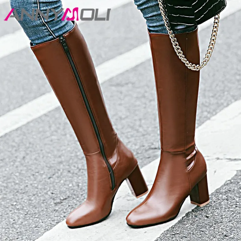 Женские сапоги до колена ANNYMOLI, ботинки на высоком каблуке, с круглым носком, на молнии, бежевые, черные, большой размер 45 
Женские сапоги до колена ANNYMOLI, ботинки на высоком каблуке, с круглым носком, на молнии, бежевые, черные, большой размер 45