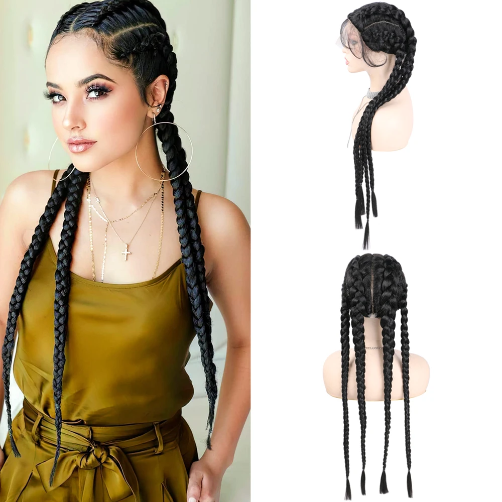 Synthetic Handmade Box Braided Lace Front Wig with Baby Hair 1B Black Long Big Braiding 4 Braids Wig for Women Lace Wigs
Synthetic Handmade Box Braided Lace Front Wig with Baby Hair 1B Black Long Big Braiding 4 Braids Wig for Women Lace Wigs
