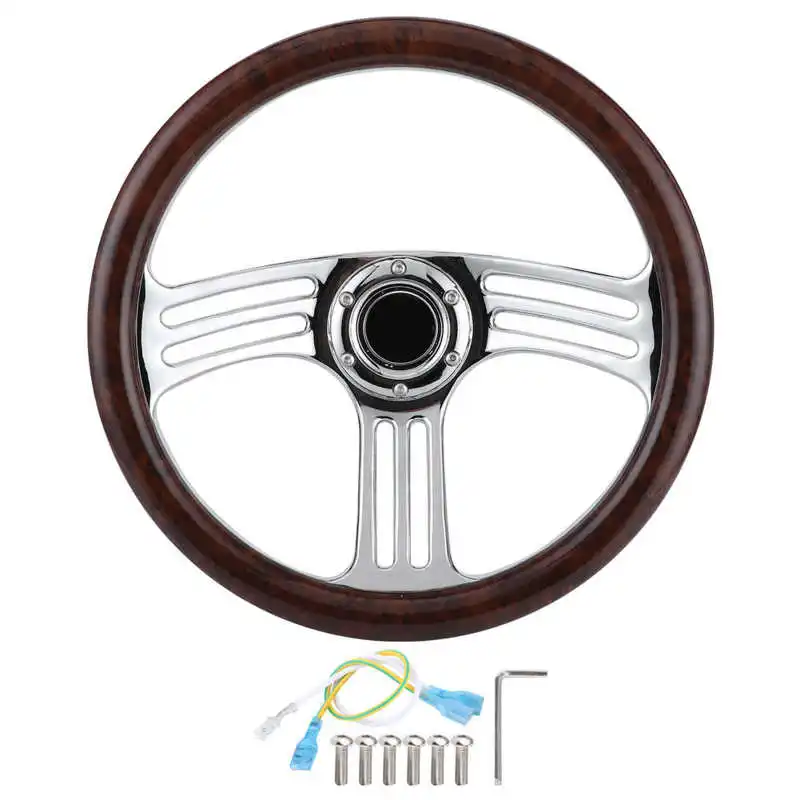 Wood Steering Wheel 350mm/14in Dark Wood Grip 6-Bolts Chrome 3-Spoke Steering Wheel Vintage Style Car Modified Accessory
Wood Steering Wheel 350mm/14in Dark Wood Grip 6-Bolts Chrome 3-Spoke Steering Wheel Vintage Style Car Modified Accessory