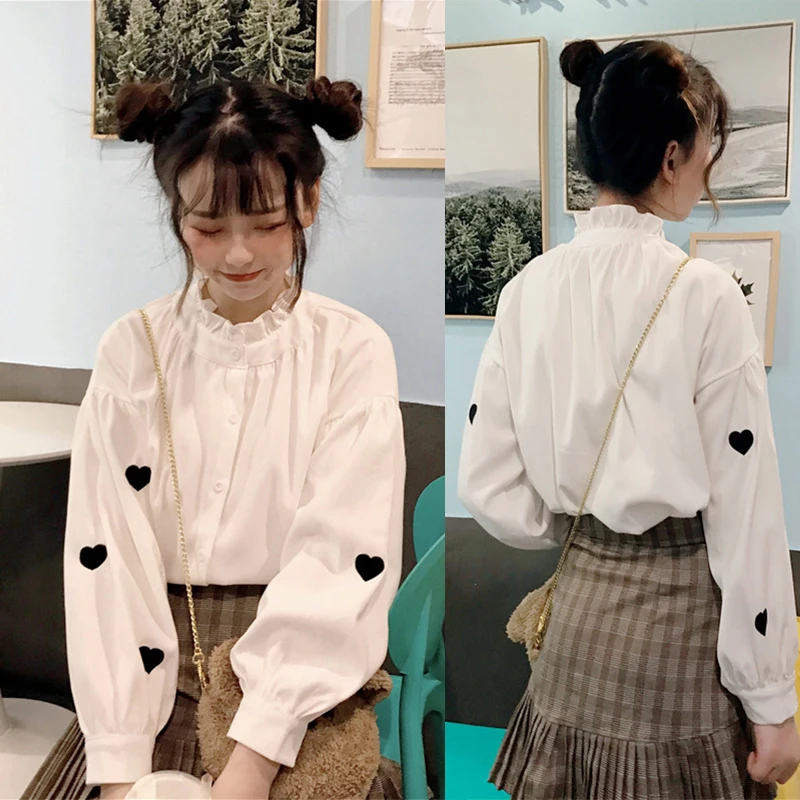 Женские топы, блузки 2019, модная женская рубашка с пышными рукавами, с вышивкой в виде сердца, Корейская одежда, блузки, белые, розовые рубашки
Женские топы, блузки 2019, модная женская рубашка с пышными рукавами, с вышивкой в виде сердца, Корейская одежда, блузки, белые, розовые рубашки