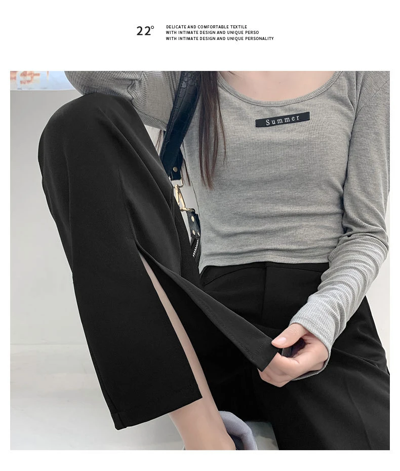 WS New 2021 Women's Pants Spring And Autumn High Waist Drape Loose Straight Slit Black Wide-Leg
WS New 2021 Women's Pants Spring And Autumn High Waist Drape Loose Straight Slit Black Wide-Leg
