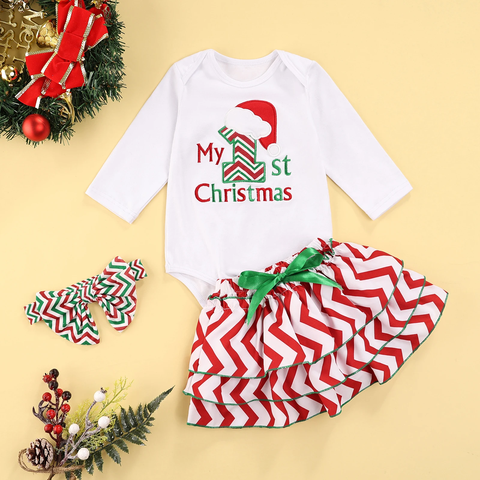 Baby's Sets Christmas Girl Letter Long Sleeve Romper Striped Elastic Skirt Headdress Xmas Outfits Toddler Girls Clothing
Baby's Sets Christmas Girl Letter Long Sleeve Romper Striped Elastic Skirt Headdress Xmas Outfits Toddler Girls Clothing