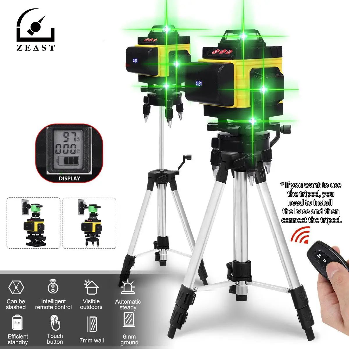 ZEAST 12/16 Lines 4D Laser Level Self-Leveling 360 Horizontal&Vertical Hanging Floor Wall Powerful green Beam Laser levels 11PCS
ZEAST 12/16 Lines 4D Laser Level Self-Leveling 360 Horizontal&Vertical Hanging Floor Wall Powerful green Beam Laser levels 11PCS