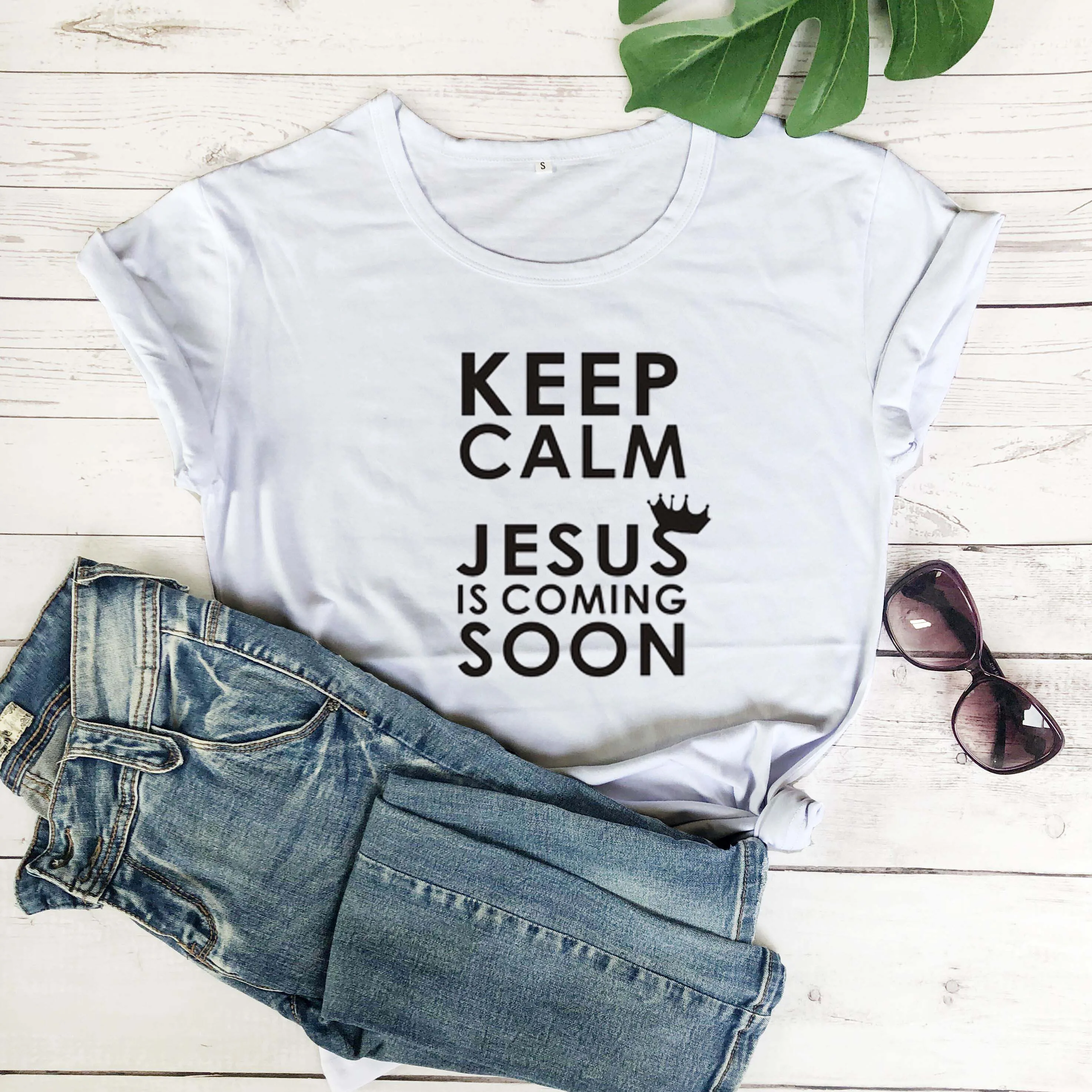 

Keep clam jesus is coming soon t shirt religion Christian Bible baptism personality slogan quote cotton tees hipster tops P027
