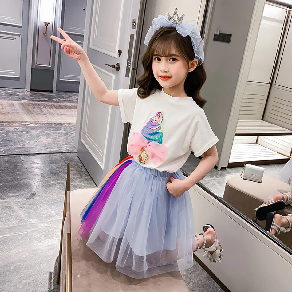 4-9 Years Clothing for Girls Sets Short Sleeve T Shirts Tops Lace Tutu rainbow Skirt Set Summer 2021 kids clothes
4-9 Years Clothing for Girls Sets Short Sleeve T Shirts Tops Lace Tutu rainbow Skirt Set Summer 2021 kids clothes