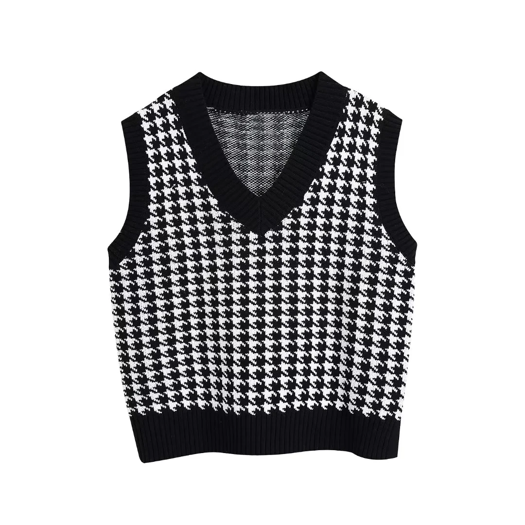 Withered 2022 New Fashion Vest Women England Simple Vintage Houndstooth Plaid V-neck Tank Sweater Women Knitted Vest Short Tops
Withered 2022 New Fashion Vest Women England Simple Vintage Houndstooth Plaid V-neck Tank Sweater Women Knitted Vest Short Tops