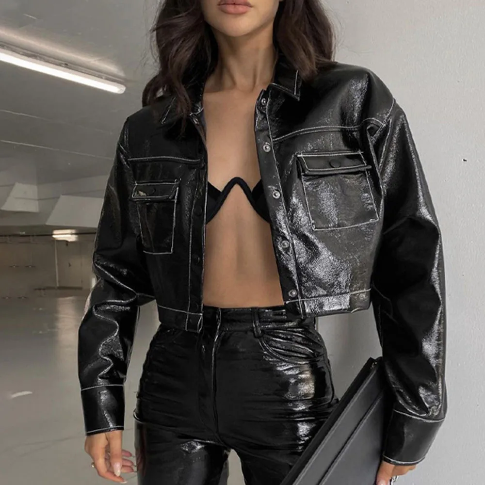 Jacket Women Fashion Western Style 2021 Fall Winter Explosive New Women's Solid Color PU Cardigan Lapel Jacket Casual Women
Jacket Women Fashion Western Style 2021 Fall Winter Explosive New Women's Solid Color PU Cardigan Lapel Jacket Casual Women