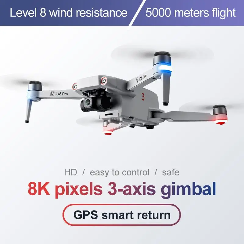 Vimillo NEW V106 PRO 3 AXIS Gimbal 4K/6K Professional Dual Camera GPS Drone 5G WIFI FPV Brushless Motor RC Quadcopter Dron
Vimillo NEW V106 PRO 3 AXIS Gimbal 4K/6K Professional Dual Camera GPS Drone 5G WIFI FPV Brushless Motor RC Quadcopter Dron