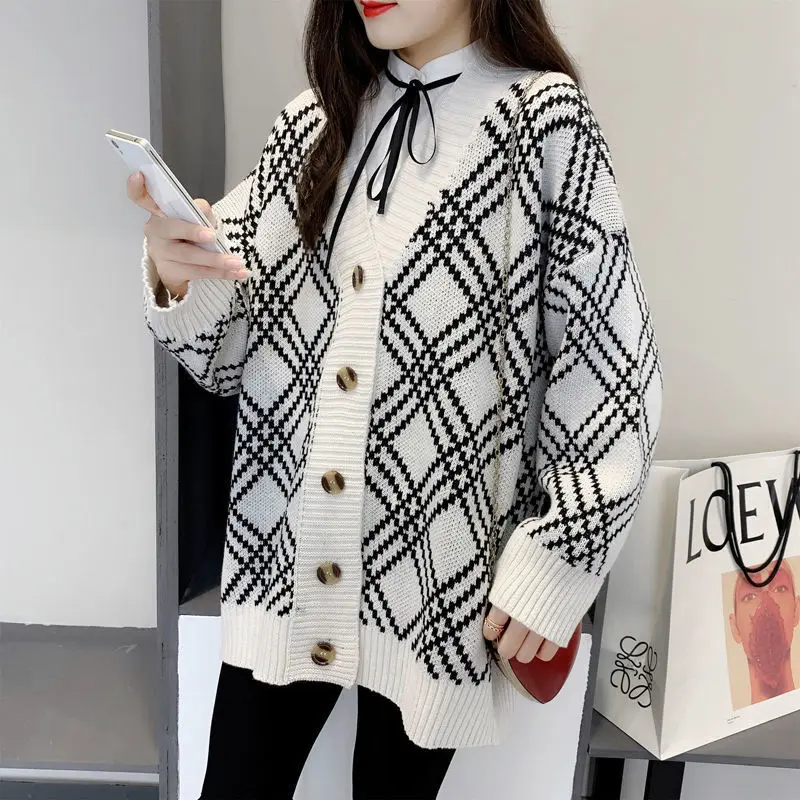 

2020 осень зима корейский стиль однобортный Кардиган женские свитера с V-образным вырезом длинный рукав модный шикарный женский трикотаж