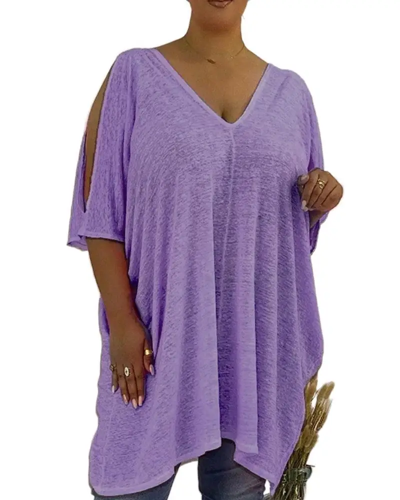 New summer urban leisure plus size pullover short sleeve V-neck loose women's T-shirt
New summer urban leisure plus size pullover short sleeve V-neck loose women's T-shirt