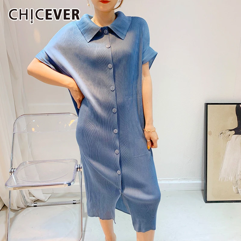 CHICEVER Ruched Shirt Dress For Women Lapel Collar Short Sleeve Single Breasted Loose Mid Dresses Females Fashion Clothing 2021
CHICEVER Ruched Shirt Dress For Women Lapel Collar Short Sleeve Single Breasted Loose Mid Dresses Females Fashion Clothing 2021