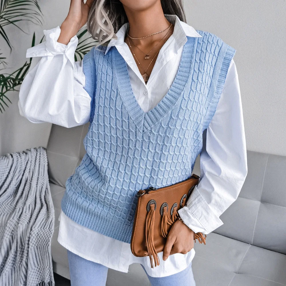 V Neck Sleeve White Knitted Autumn Winter Women Sweater Vests Casual Loose Outwear Solid Sweater Preppy Style Vests 
V Neck Sleeve White Knitted Autumn Winter Women Sweater Vests Casual Loose Outwear Solid Sweater Preppy Style Vests