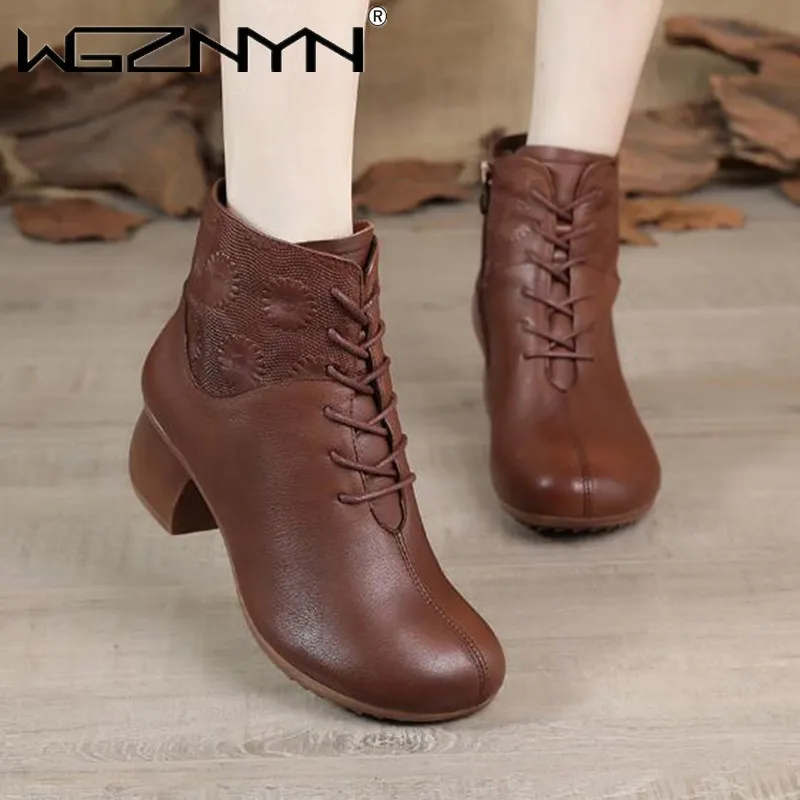 2021 Autumn Winter Retro Shoes New National Style Round Toe Leather Thick Heel Boots Comfortable Solid Color Short Boots Mujer
2021 Autumn Winter Retro Shoes New National Style Round Toe Leather Thick Heel Boots Comfortable Solid Color Short Boots Mujer
