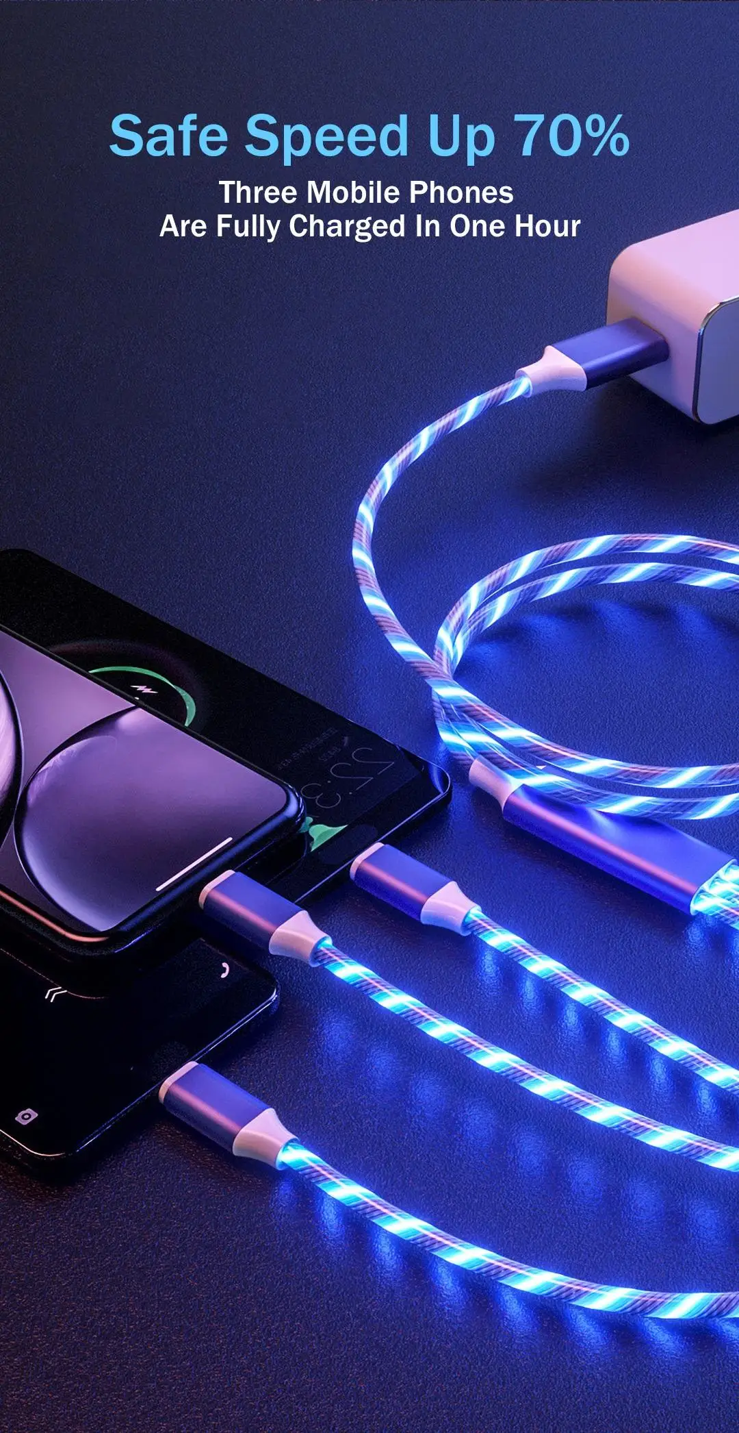 Usb кабели для быстрой зарядки телефонов микро Тип C 3 в 1 светодиодное светящееся