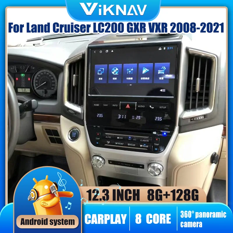 Автомобильный радиоприемник с дисплеем 12 3 дюйма Android 10 0 для Land Cruiser LC200 GXR VXR 2008-2021