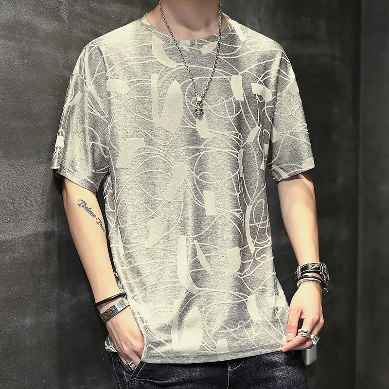 Летняя шелковая футболка с коротким рукавом, новинка 2021, мужская рубашка, Повседневная модная свободная футболка в западном стиле с круглым...
Летняя шелковая футболка с коротким рукавом, новинка 2021, мужская рубашка, Повседневная модная свободная футболка в западном стиле с круглым...
