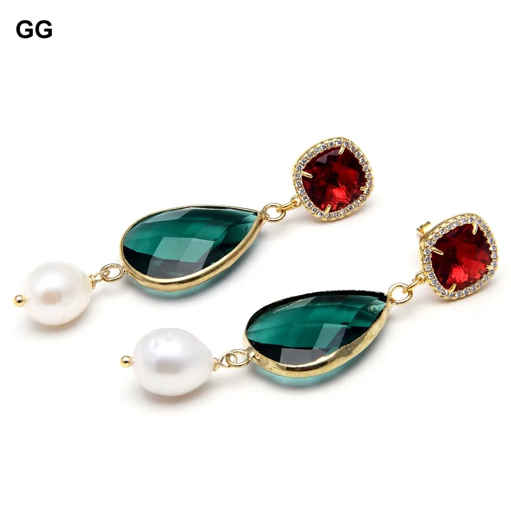 GG Jewelry Natural Cultured White Rice Pearl Green Crystal Connector Red Crystal CZ Stud Earrings For Women Girl Gifts 
GG Jewelry Natural Cultured White Rice Pearl Green Crystal Connector Red Crystal CZ Stud Earrings For Women Girl Gifts