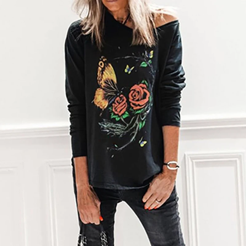 Casual Female Off Shoulder Tee Shirt Women Butterfly Floral Print O Neck Tops T shirts Elegant Autumn Long Sleeve T Shirt Mujer
Casual Female Off Shoulder Tee Shirt Women Butterfly Floral Print O Neck Tops T shirts Elegant Autumn Long Sleeve T Shirt Mujer