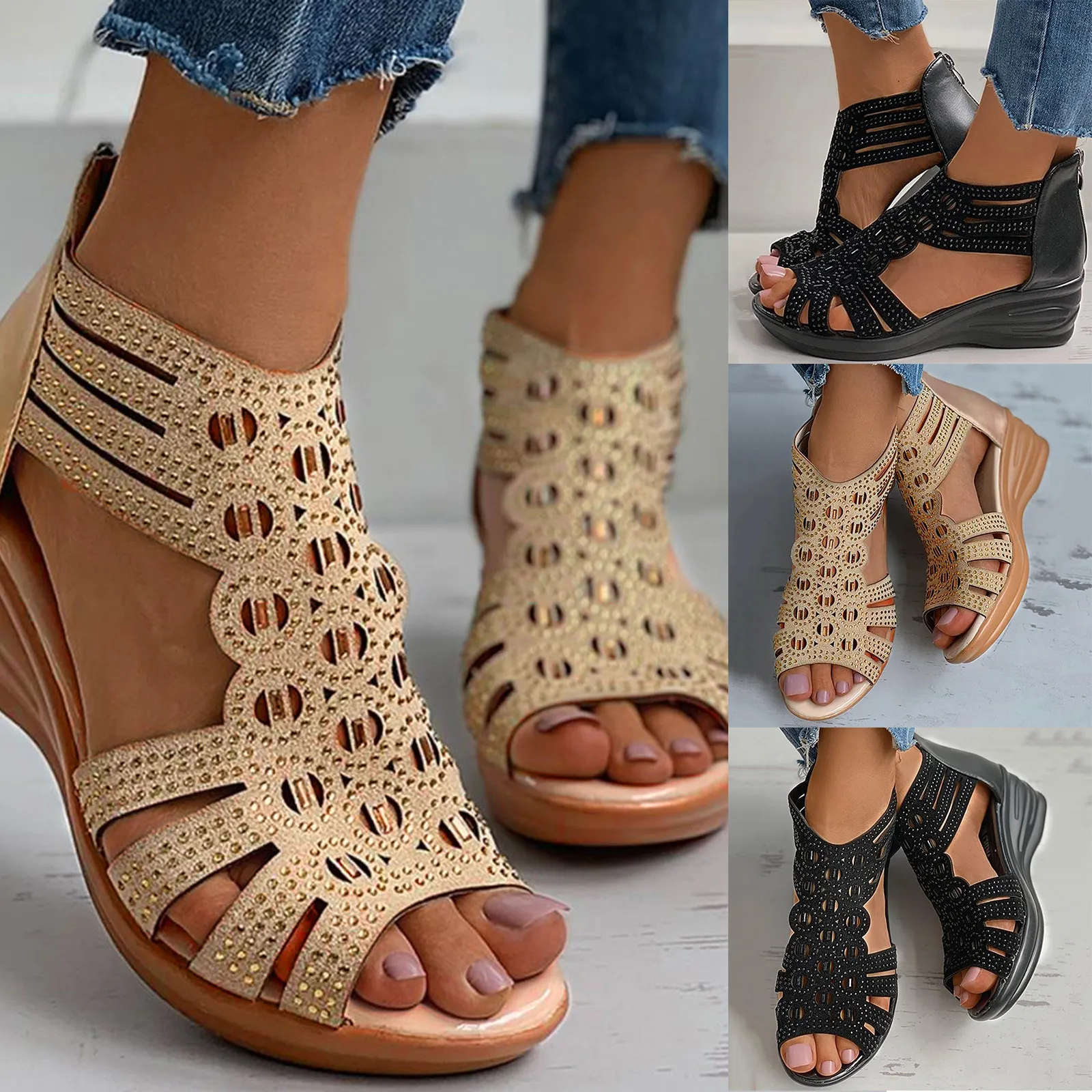 Women's Wedges Sandals Women's Ladies Fashion Vintage Crystal Outdoor Hollow Out Zip Up Sandals Shoes Sandaliasdelasmujeres
Women's Wedges Sandals Women's Ladies Fashion Vintage Crystal Outdoor Hollow Out Zip Up Sandals Shoes Sandaliasdelasmujeres
