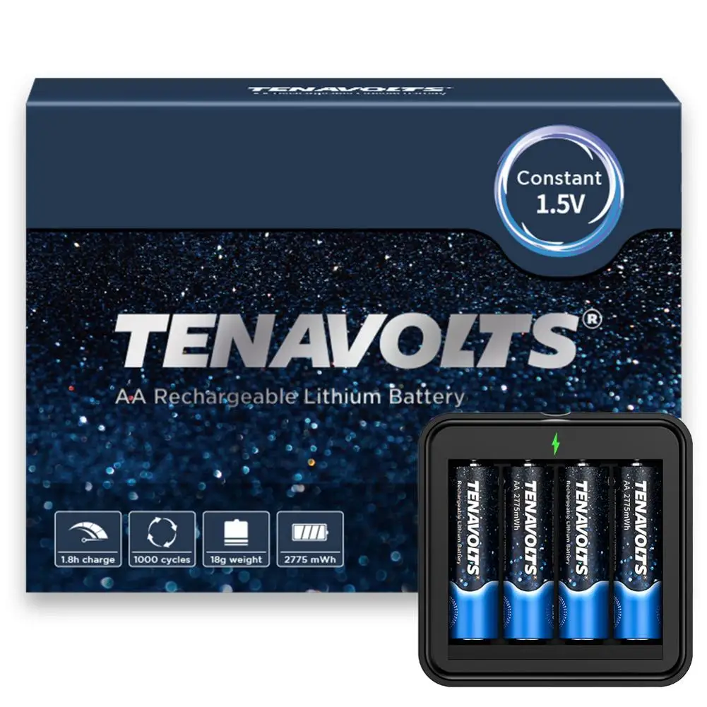 

Литиевая аккумуляторная батарея TENAVOLTS 1,5 в AA, быстрая зарядка, зарядное устройство USB, постоянный ток на 1,5 в, 2775 МВт/ч, 4 шт., с зарядным устройс...