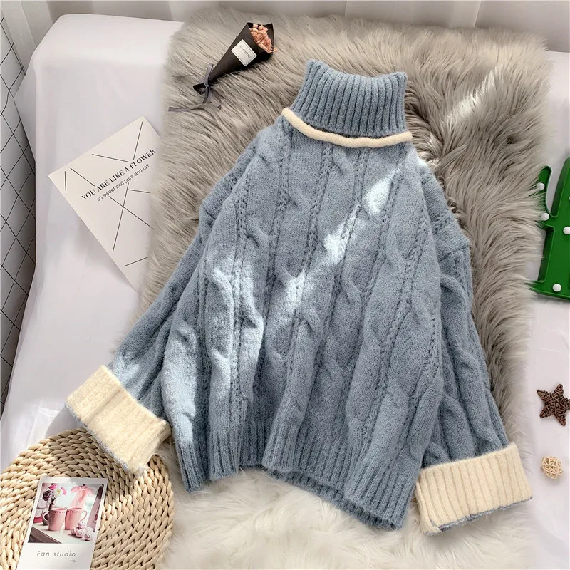 Women'S High Collar Sweater Autumn Winter Long Sleeve Knitted Pullover Outwear Casual Loose Warm knitwear Fashion Tops Female
Women'S High Collar Sweater Autumn Winter Long Sleeve Knitted Pullover Outwear Casual Loose Warm knitwear Fashion Tops Female