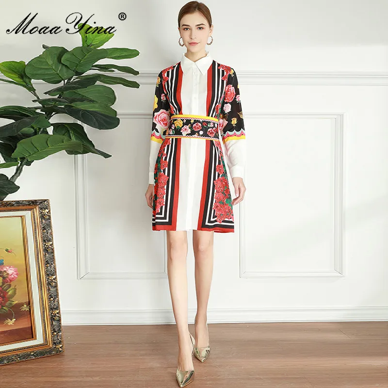MoaaYina Fashion Designer Spring Elegant Shirt Dress Women Long sleeve Sashes Vintage Stripe Floral Print Loose Dresses
MoaaYina Fashion Designer Spring Elegant Shirt Dress Women Long sleeve Sashes Vintage Stripe Floral Print Loose Dresses