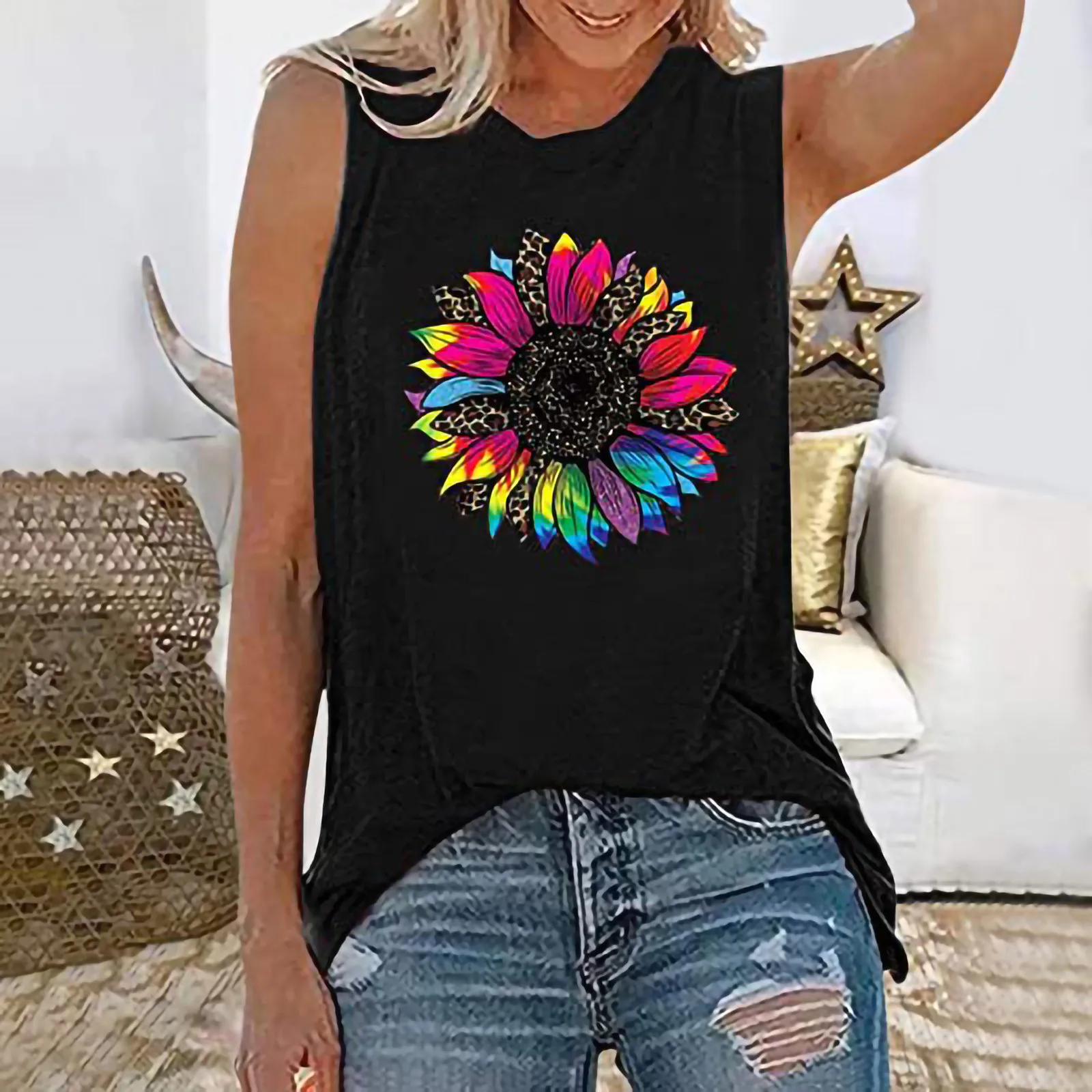 Plus Size Ladies Shirt Women Beach Summer Sleeveless Floral Print V-neck Casual Loose Female Tshirt Tops Street Tank T Shirt 
Plus Size Ladies Shirt Women Beach Summer Sleeveless Floral Print V-neck Casual Loose Female Tshirt Tops Street Tank T Shirt